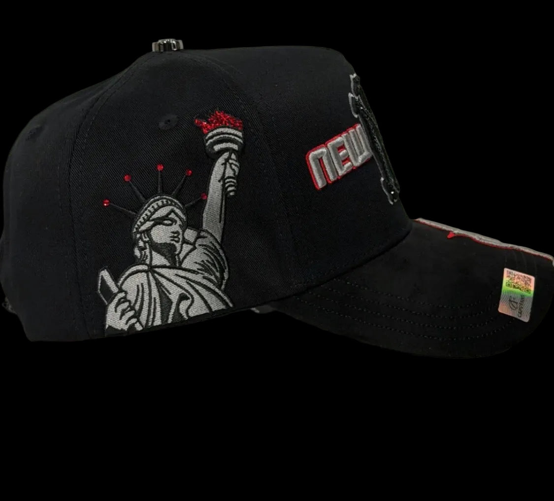 Cap Fan NY red and gray flames and cristals