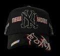 Cap Fan NY red and gray flames and cristals