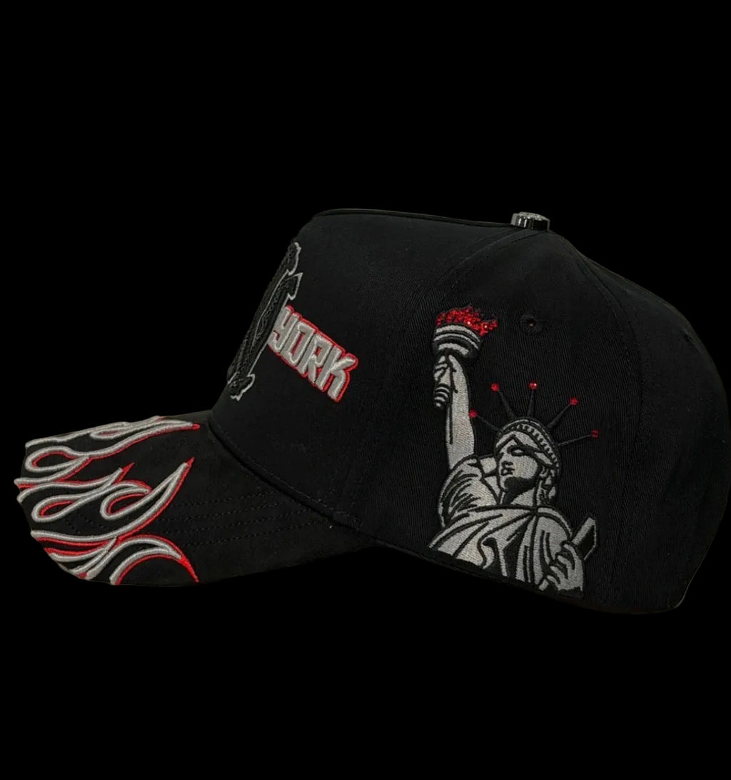 Cap Fan NY red and gray flames and cristals