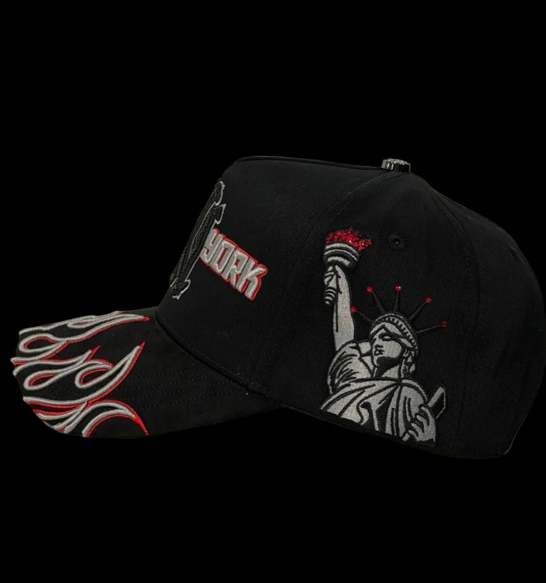 Cap Fan NY red and gray flames and cristals